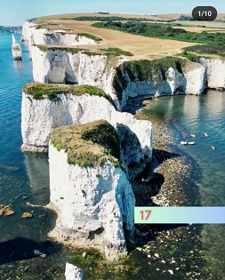 A landscape aerial view of OId Harry Rocks